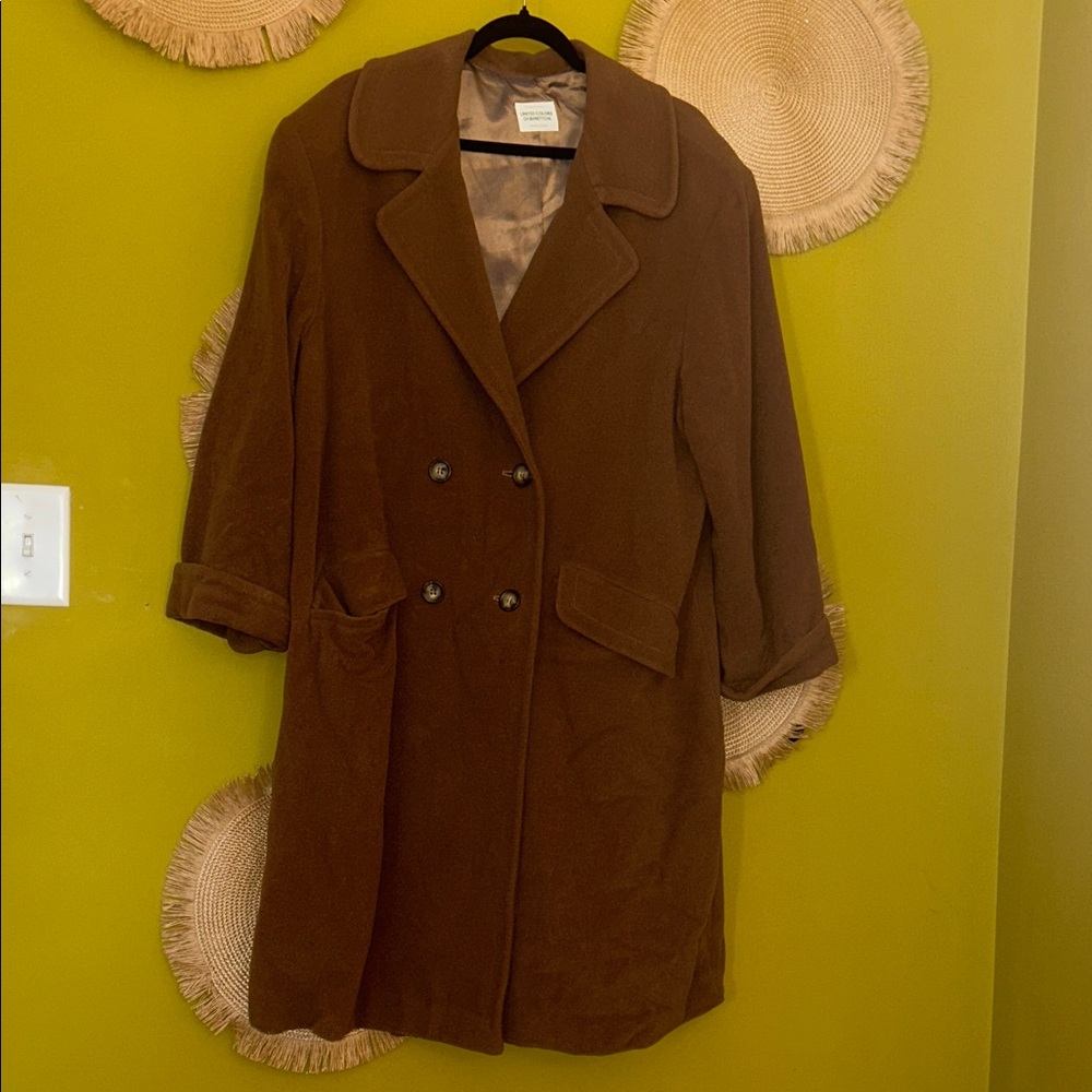 United Colors of Benetton Brown Double-Breasted Pea Coat